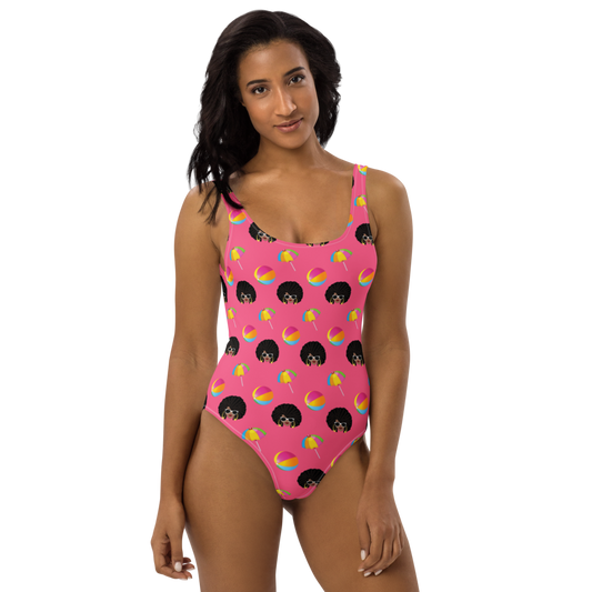 Chicy Girl Beach One-Piece Swimsuit in Brink Pink